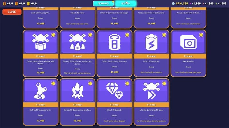 The official Sludgineers power-up selection interface.