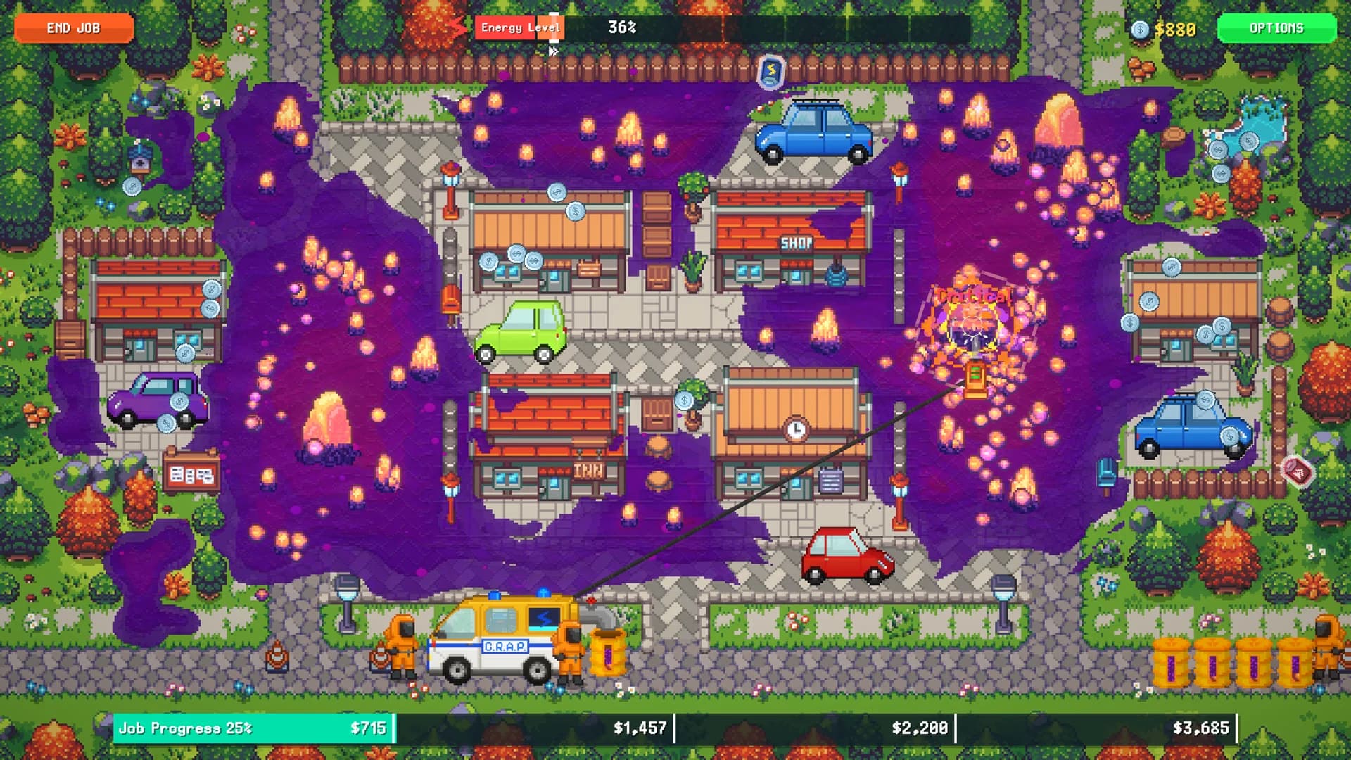 A polluted industrial job with cleanup machinery.